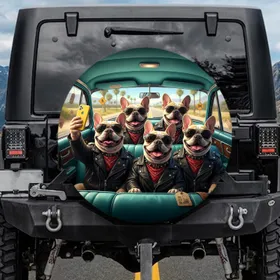 French Bulldogs Biker Road Trip - Travel Essentials Gift for Dog Lovers Spare Tire Cover