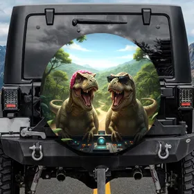 T-Rex Dinosaurs Pink Polka Dot Sunglasses Jungle Road - Adventure Fan Gift Spare Tire Cover
