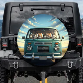 Six Cats Vintage Camper Van - Travel Essentials Cat Lover Gift Spare Tire Cover