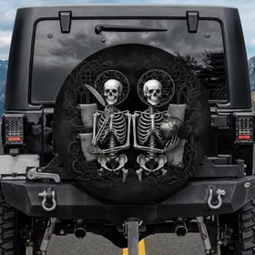 Realistic Skeletons Quill Pen World Globe - Philosophy Lover Gift for Scholar Spare Tire Cover