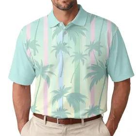 Palm Trees Vertical Diagonal Pastel Bands - Beach Holiday Summer Vacation Travel Gift Men's Polo Shirt