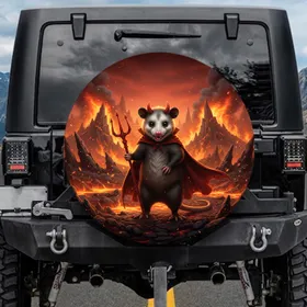 Devil Possum Fiery Hellscape - Dark Fantasy Gift for Adventure Seekers Spare Tire Cover