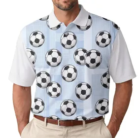 Classic Black White Soccer Balls Light Blue Pinstripes - Game Day Gift for Soccer Fan Men's Polo Shirt