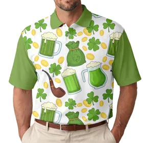 Green Beer Pint Shamrocks Money Bag Smoking Pipe - St. Patrick's Day Gift for Beer Lovers Men's Polo Shirt