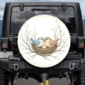 Bird Family Nest Branches - Home Decor Gift for Nature Lovers Spare Tire Cover