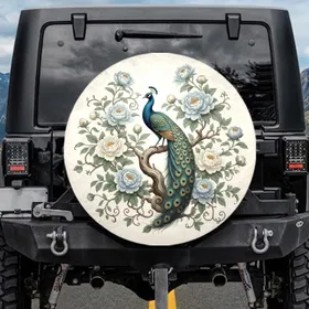 Peacock Peony Camellia Botanical - Wildlife Lover Home Decor Gift Spare Tire Cover