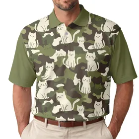 Cartoon Cat Camouflage - Dense Animal Camo Gift for Cat and Animal Lovers Everyday Wear Men's Polo Shirt
