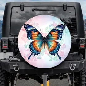Butterfly Wing Floral Lace Organic Splashes Wisps - Home Decor Gift for Butterfly Lover Spare Tire Cover