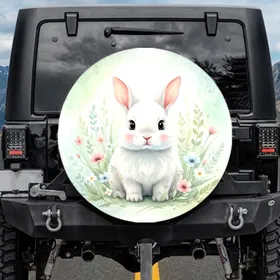 Baby Rabbit Wildflower Meadow Pastel Flora - Wildlife Lover Home Decor Gift Spare Tire Cover