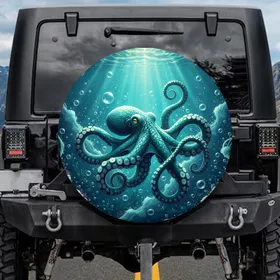 Majestic Octopus Swirling Tentacles Luminous Underwater Abyss - Wildlife Lover Gift Spare Tire Cover