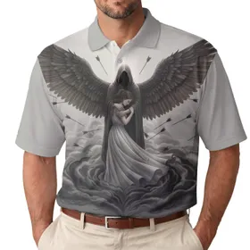 Hooded Winged Figure Embrace Arrows Swirling Clouds - Fantasy Lover Gift Men's Polo Shirt