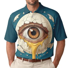 Realistic Eye Cracked Eggshell Yolk - Unique Fashion Gift for Art Lovers Men's Polo Shirt