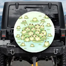 Cartoon Frogs Lily Pad Pond - Wildlife Lover Gift for Frog Lover Spare Tire Cover