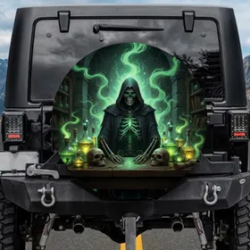 Alchemist Skeleton Glowing Potions Skulls Ancient Laboratory - Fantasy Lover Gift Spare Tire Cover