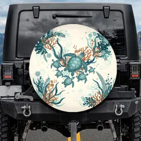 Sea Turtles Underwater Aquatic Foliage Coral Formations Star Flora - Ocean Life Lover Gift Spare Tire Cover