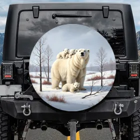 Polar Bear Family & Cubs in Wintry Arctic Landscape - Wildlife Lover Gift Spare Tire Cover