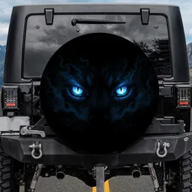 Electric Blue Predatory Animal Eyes, Slit Pupils - Wildlife Lover Automotive Gift Spare Tire Cover