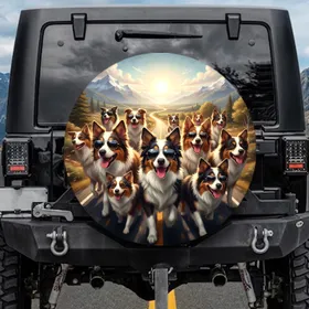 Fluffy Border Collies Shepherds Sunglasses Road Trip - Adventure Travel Gift Spare Tire Cover