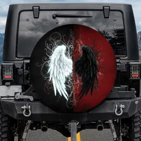 White Black Wings Gothic Energy - Bold Statement Gift Spare Tire Cover