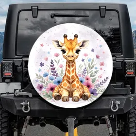Baby Giraffe Lavender Wildflower - Wildlife Lover Gift Spare Tire Cover