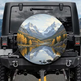 Mountain Lake Vista Snow Capped Peaks Autumn Foliage - Nature Lover Gift Spare Tire Cover