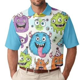 Blue Monster Pink Tongue Green Slime Faces - Essential Everyday Wear Gift for Creature Fan Men's Polo Shirt