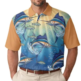Leaping Marlin Sailfish Underwater - Wildlife Lover Gift for Anglers Men's Polo Shirt