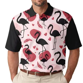 Black Flamingo Silhouettes - Beach Holiday Gift for Bird Watching Enthusiasts Men's Polo Shirt