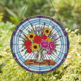 Bouquet Vase Paintbrushes Ladybugs - Art Studio Home Decor Gift Stained Glass Suncatcher