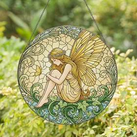 Blonde Fairy Golden Wings Ivy Butterfly - Home Decor Gift for Fairy Lover Stained Glass Suncatcher