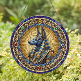 Anubis Egyptian Jackal God Nemes Armor - Home Decor Gift for Egyptology Fan Stained Glass Suncatcher