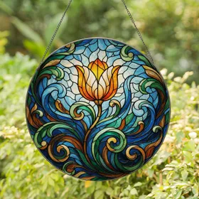 Tulip Lily Flower Flowing Botanical - Home Decor Gift Stained Glass Suncatcher