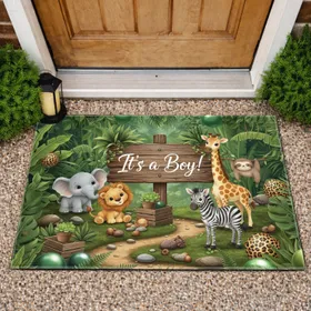 It's a Boy Baby Safari Animals Jungle - New Baby Boy Celebration Gift Doormat
