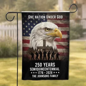 Bald Eagle American Flag 1776-2026 250th Anniversary One Nation Under God Custom Family Name Garden Flag