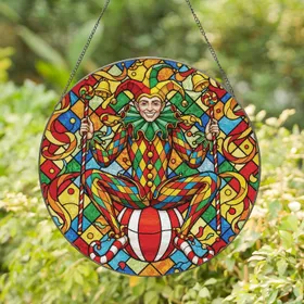 Jester Harlequin Pointed Hat Bells Staff Sphere Mosaic - Home Decor Gift Stained Glass Suncatcher