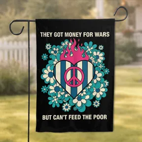 Anti War Slogan Peace Sign Heart Flowers - Social Justice Gift for Activists Garden Flag