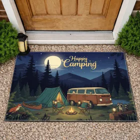 Nighttime Camping Scene Tent Camper Van - Camping Lover Home Decor Gift Doormat