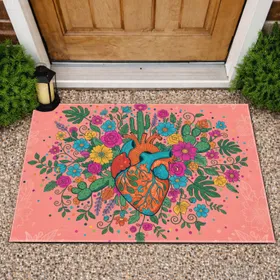 Anatomical Heart Floral Cacti Vines Wildflowers Leaves Confetti - Home Decor Gift Doormat