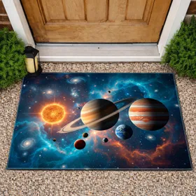 Cosmic Ringed Gas Giant Starfield Planets Nebula Galaxy - Astronomy Lover Home Decor Gift Doormat
