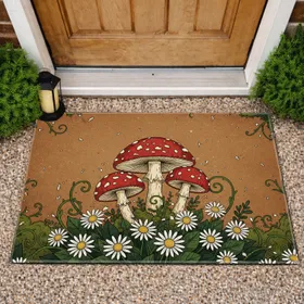 Amanita Mushroom Daisy Forest - Home Decor Gift for Mushroom Lover Doormat