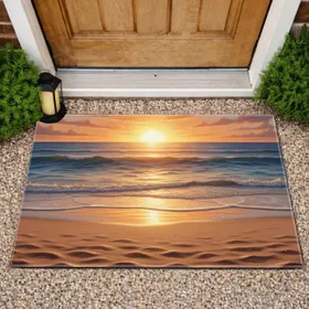 Radiant Sun Golden Light Ocean Sandy Beach Waves - Immersive Tropical Decor Gift Doormat