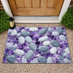 Amethyst Crystals River Pebbles Agate Geode Organic Tapestry - Natural Home Decor Gift Doormat