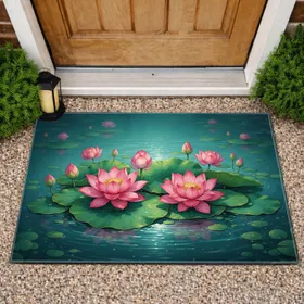 Lotus Bloom Lily Pads Pond Aquatic Garden - Home Decor Gift Doormat