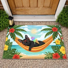 Black French Bulldog Hammock Ice Cream Tropical - Home Decor Gift for French Bulldog Lover Doormat