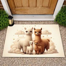 Five Fluffy Baby Alpacas Clouds Golden Stars - Home Decor Gift for Alpaca Lover Doormat