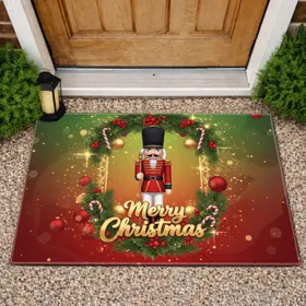 Nutcracker Soldier Pine Holly Baubles Merry Christmas - Seasonal Home Decor Gift Doormat