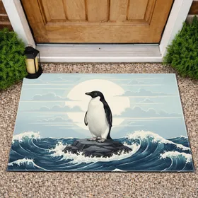 Adelie Penguin Dark Ocean Waves Sun - Wildlife Lover Home Decor Gift Doormat