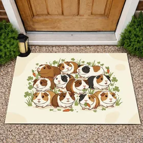 Guinea Pigs Clover Carrots Grass - Home Decor Gift for Guinea Pig Lovers Doormat