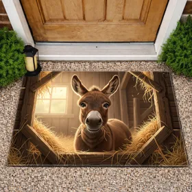 Baby Donkey Wooden Barn Hay - Farmhouse Decor Gift for Animal Lover Doormat