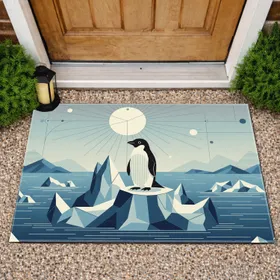 Adelie Penguin Geometric Iceberg Polar Scene - Wildlife Lover Home Decor Gift Doormat